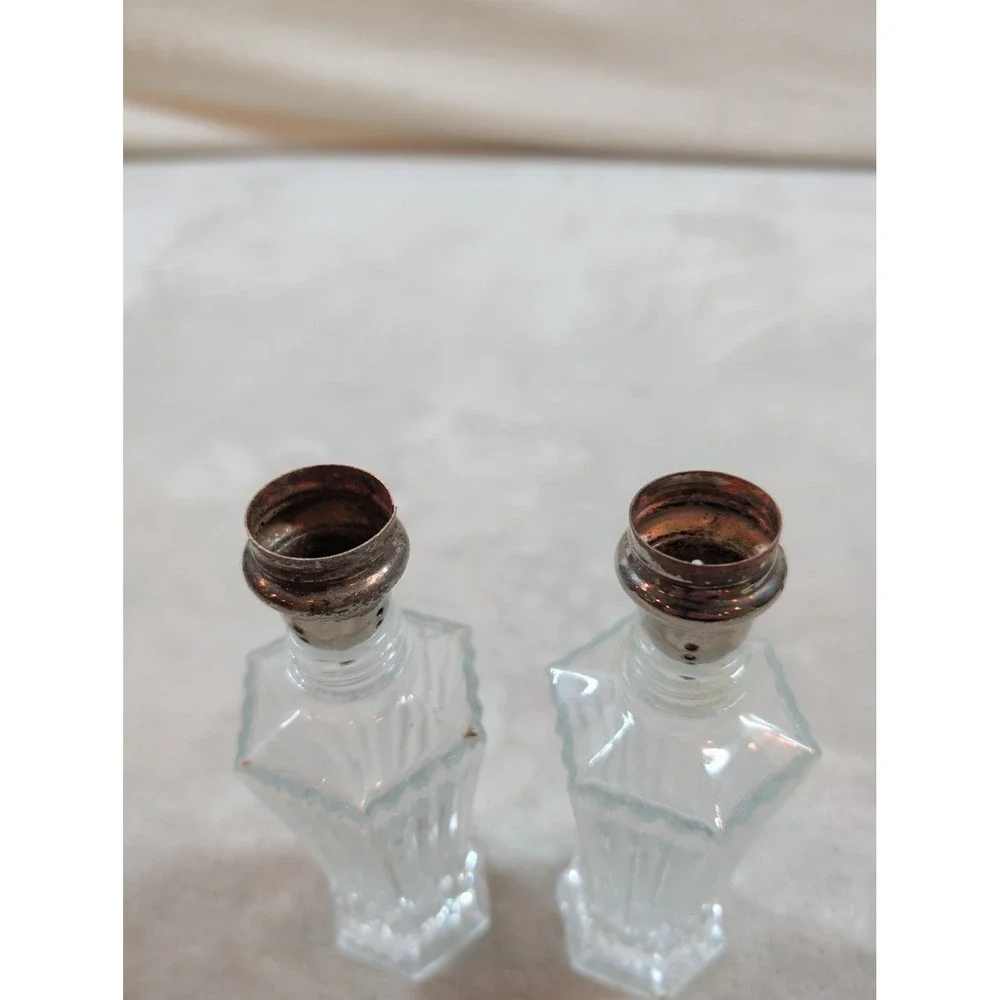 Vintage Mikasa Crystal Salt and Pepper Shakers Set Hexagon‎ Base Made in Japan